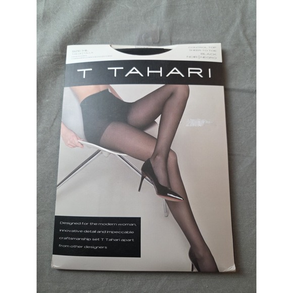 T Tahari Accessories - New T Tahari Smooth Sheer Control Top Pantyhose M/L Nude Nylon Spandex Black